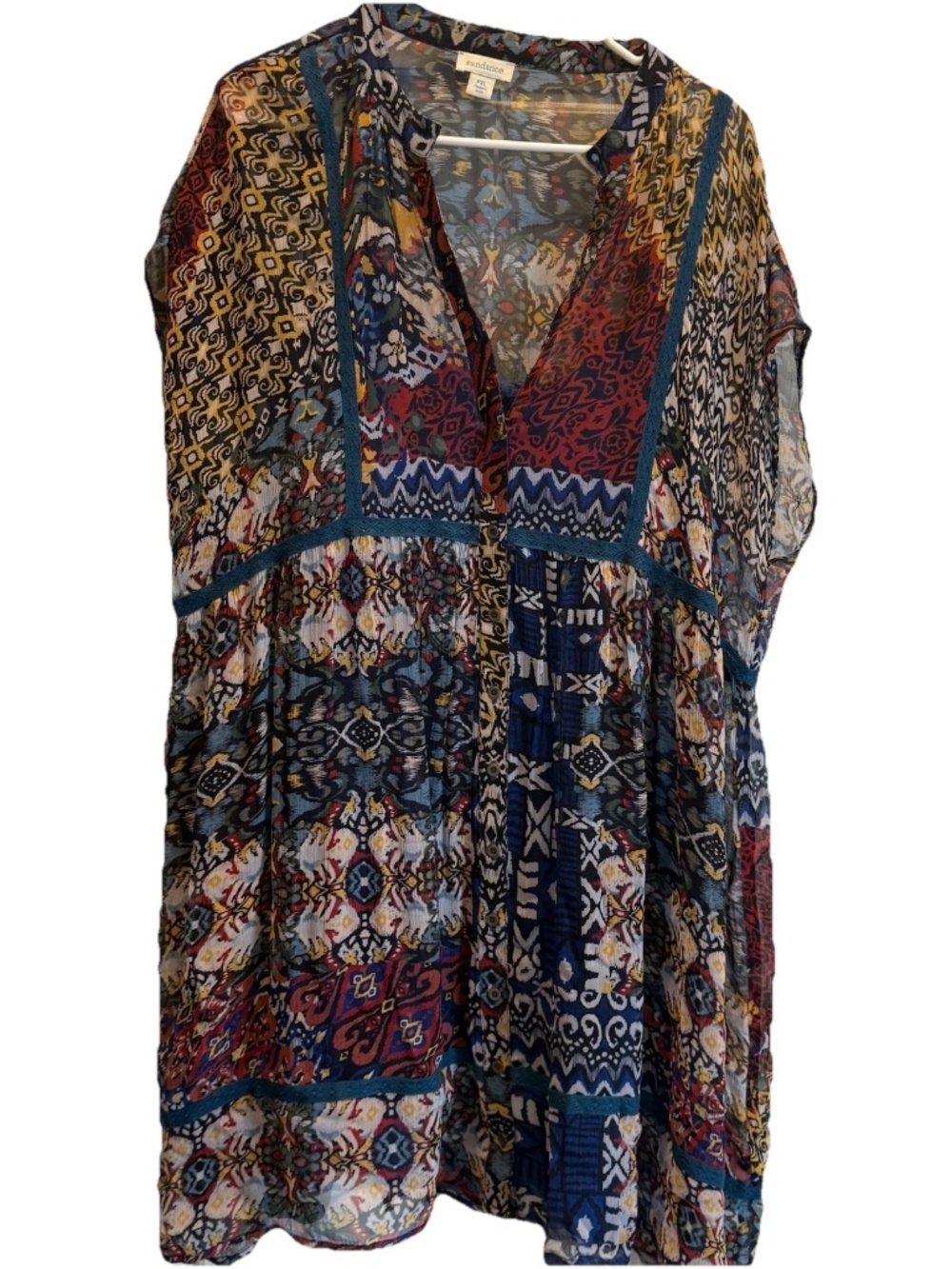 Sundance Trephina Sheer Patchwork Dress Crochet Trim Boho Petite XL